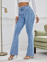 Women's Vintage Washed High Waist Flare Jeans in Blue Denim