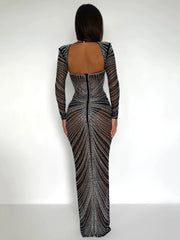 Glitter Mesh See-Through Maxi Dress for Unforgettable Evenings