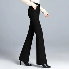 Office Lady Fashion Thicken Wool High Waist Flare Pants Women