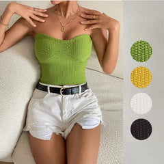 Women’s Backless Knitted Off Shoulder Halter Crop Top Camisole