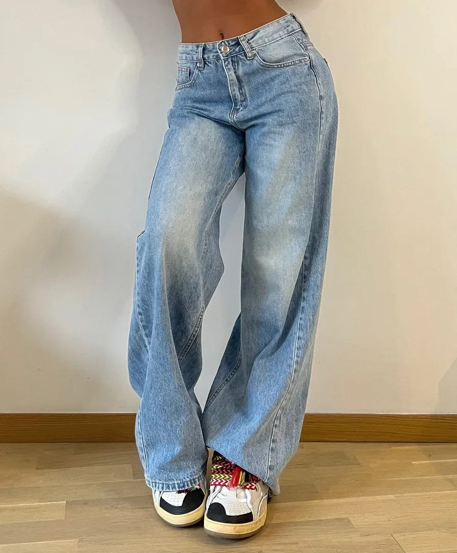 Women's High Waist Baggy Flare Denim Jeans for Autumn Streetwear