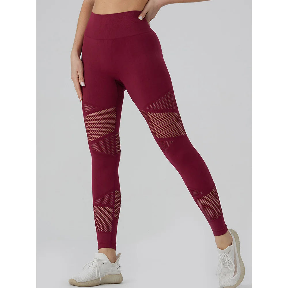 Leggings de fitness taille haute ajourés sans coutures pour femmes