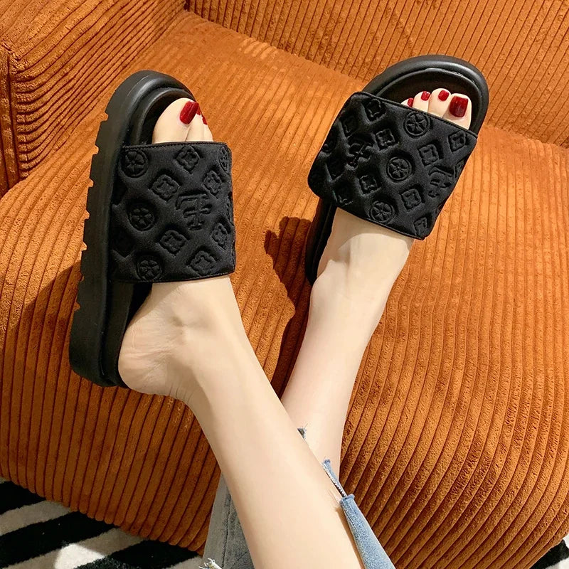 Women Magic Tape Flat Slippers Summer Luxury Platform Sandals