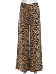 Women's High-Waisted Sequin Wide-Leg Leopard Print Pants