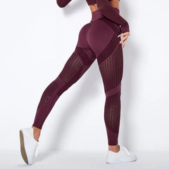 Women's Peach High Waist Seamless Yoga Pants with Hollow Design