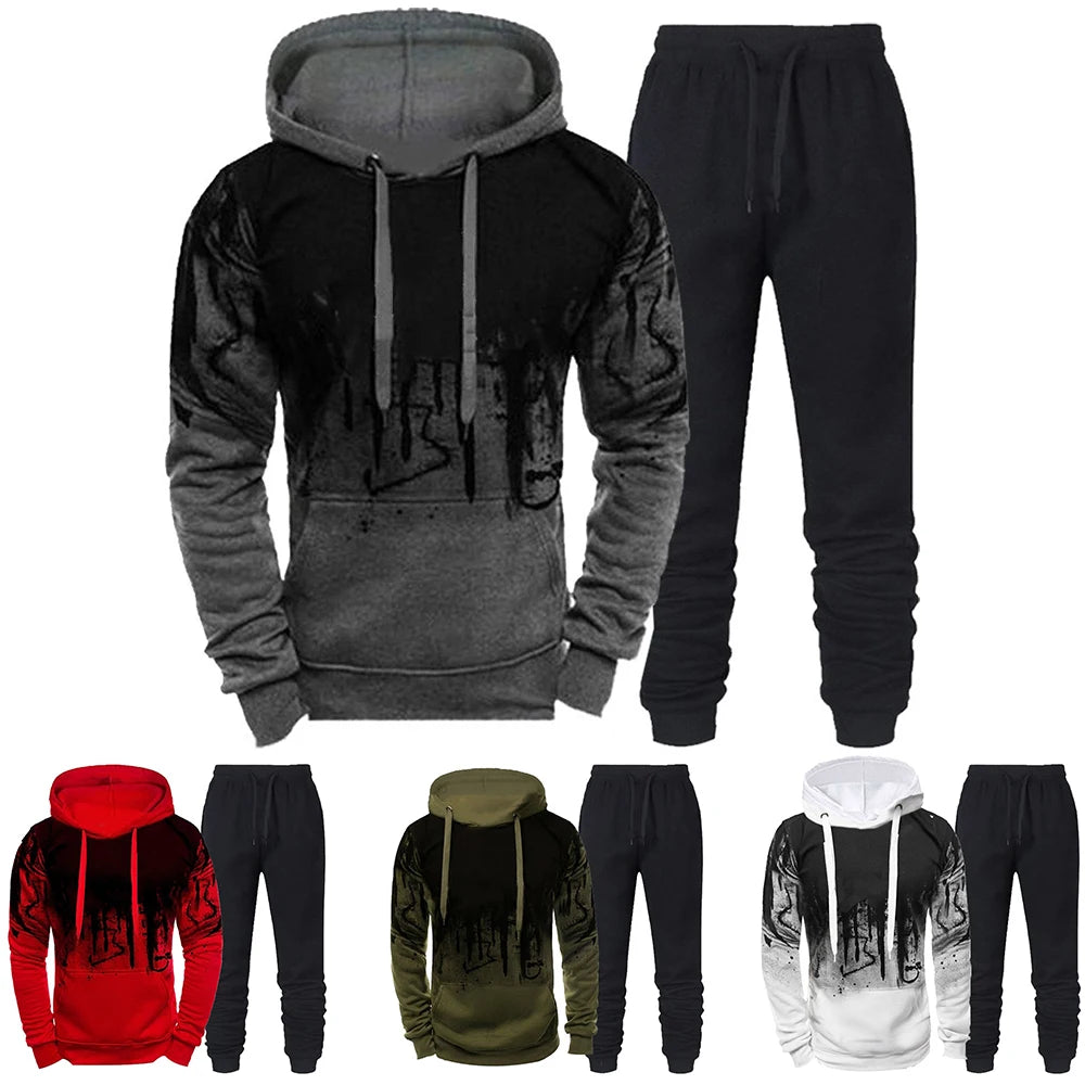 Men's Drip Print Hoodie & Jogger Sweatpants Set