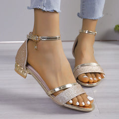 Women's Crystal Open-Toed Thick Heel Sandals for Summer Parties