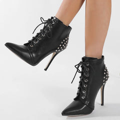 Women's Rivet Cross-Strap Ankle Boot with Thin High Heels