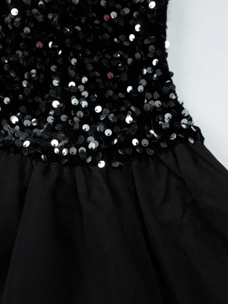 Black White Sequins Patchwork Ruched Mini Dress for Night Out