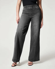 Women's High Stretch Mid Waist Denim Wide Leg Pants Casual Trousers