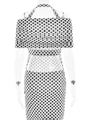 Women's White Polka Dot Halter Neck Backless Bodycon Dress