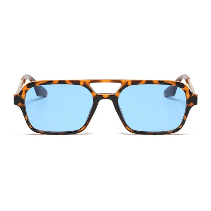 Small Vintage Square Sunglasses for Women in Blue Leopard Frame