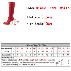 Women's Red Leather Long Boots with Pointed Toe and High Heels