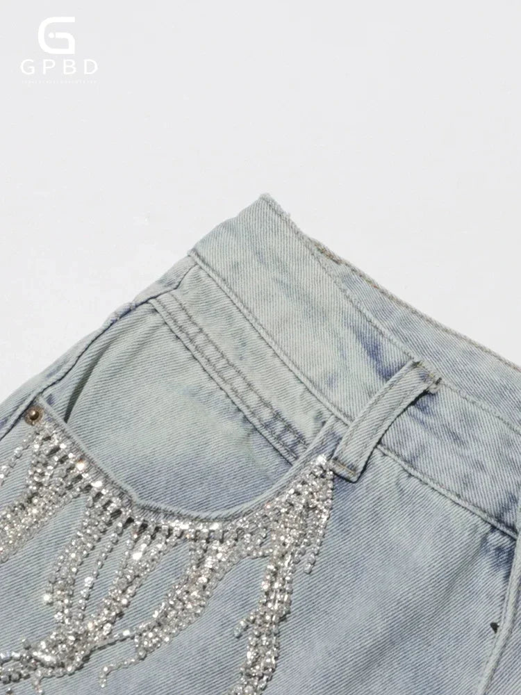 High Waisted Loose Straight Jeans with 3D Flower Appliques