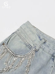 High Waisted Loose Straight Jeans with 3D Flower Appliques