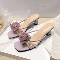 Women's Flower Open-Toed High Heels Slippers for Elegant Parties