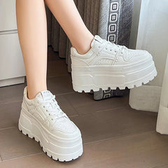 Women's Comfortable Casual 8 CM Platform Chunky Sneakers in White