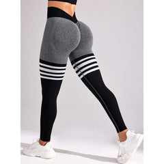 Women Seamless Stripe High Waist Yoga Leggings with Tummy Control