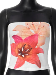 Floral Printed Bandeau Top for Women with Strapless Design