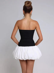 Women's Black A-Line Strapless Mini Bubble Party Dress