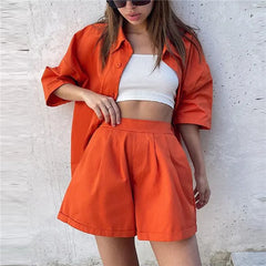 Women's Stripe Long Sleeve Top and High Waisted Shorts Set