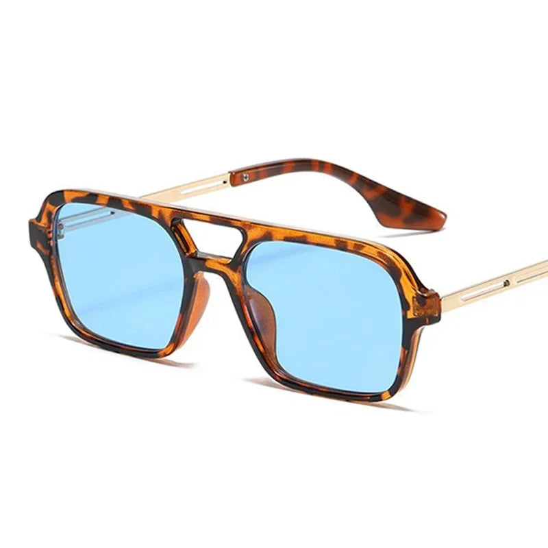 Small Vintage Square Sunglasses for Women in Blue Leopard Frame