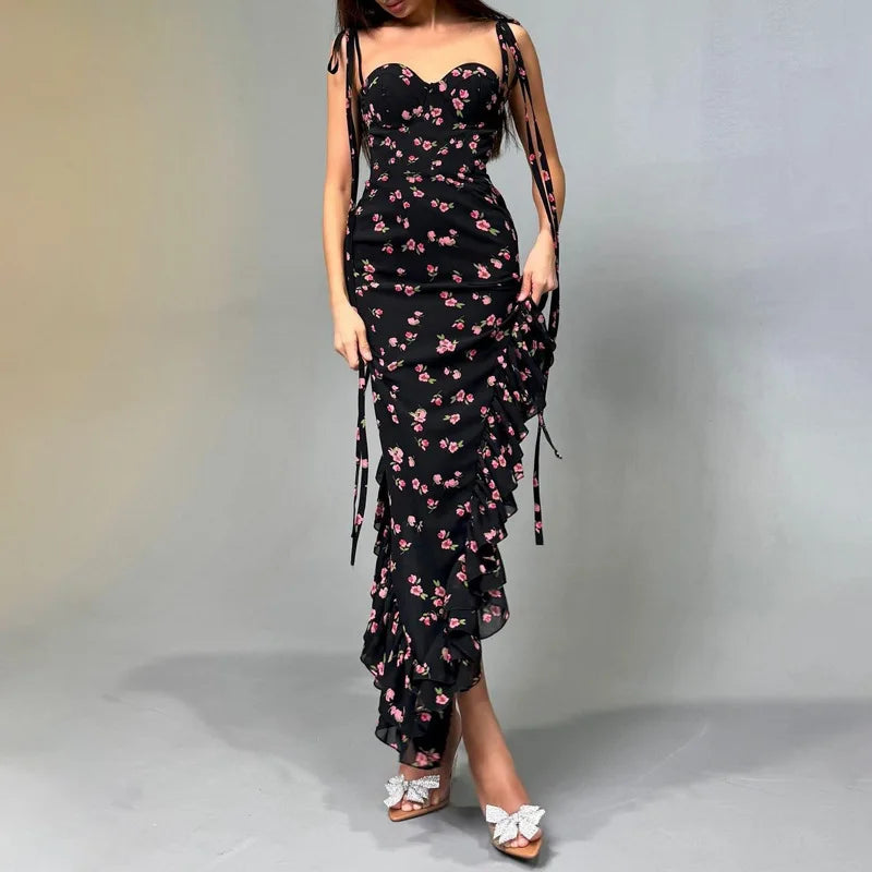 Robe longue fendue à fleurs élégante, parfaite pour toutes les fêtes