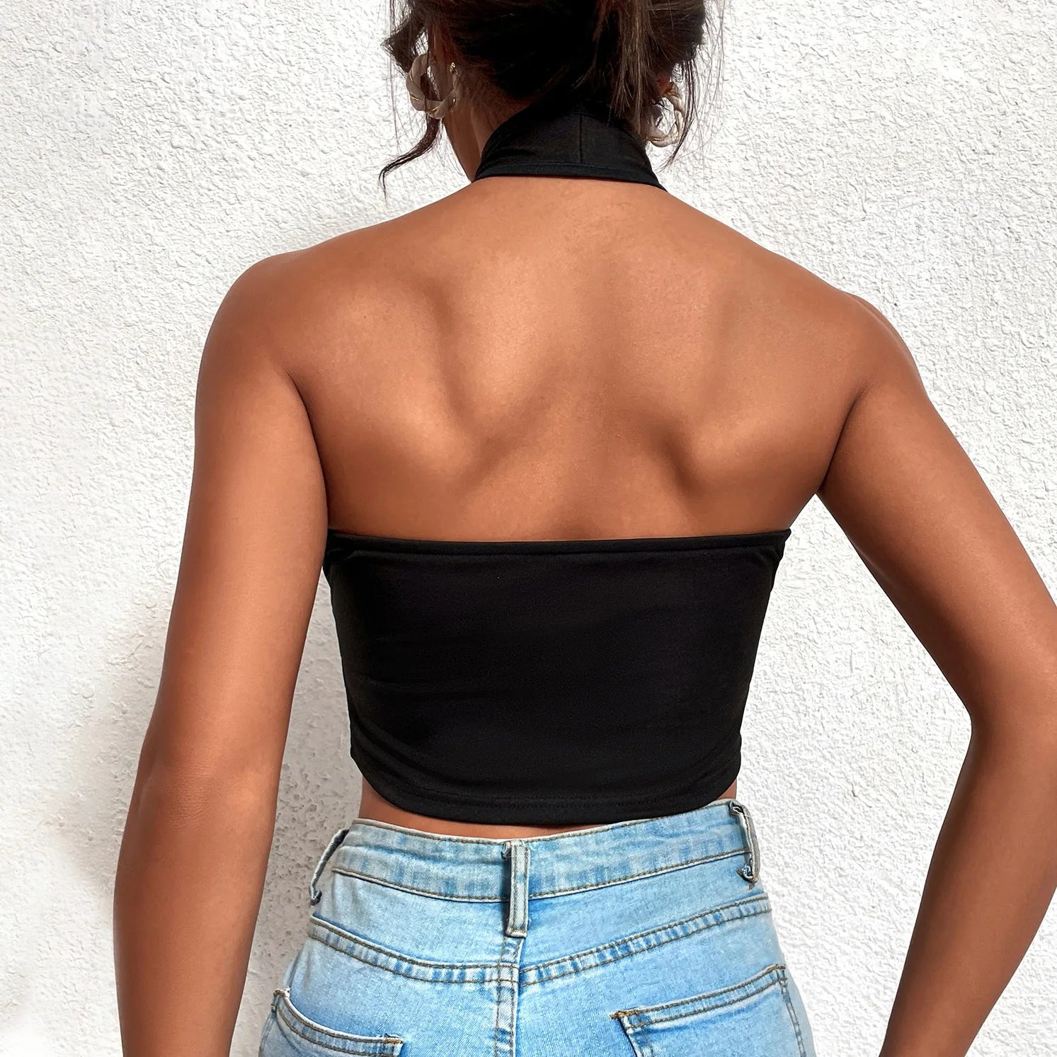 Off Shoulder Cross Bandage Halter Crop Top for Women - Sleeveless Camisole