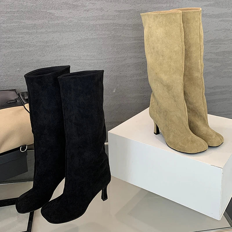 Fashion Square Toe Knee High Boots for Women, Autumn Winter Long Booties