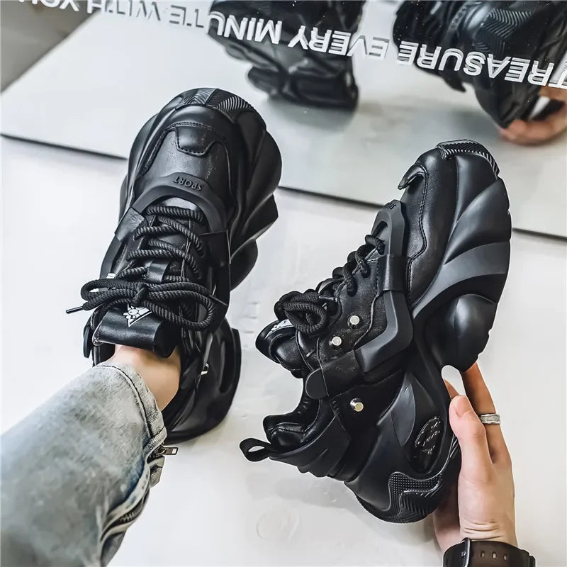 Men's Futuristic Chunky Sneakers – Black Avant-Garde Statement Shoes