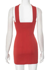 Women's Red Halter Wrap Dress with Hollow Out Detail for Parties