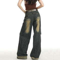 Women's Distressed Ripped Baggy Jeans – Stone-Washed Wide-Leg Denim