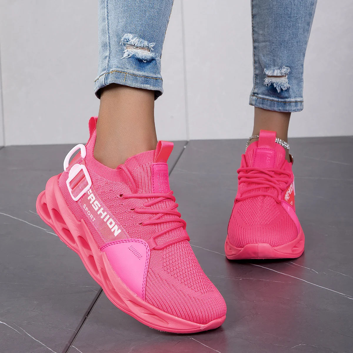 Women's Breathable Pink Sneakers - Lightweight Sports Shoes Unisex