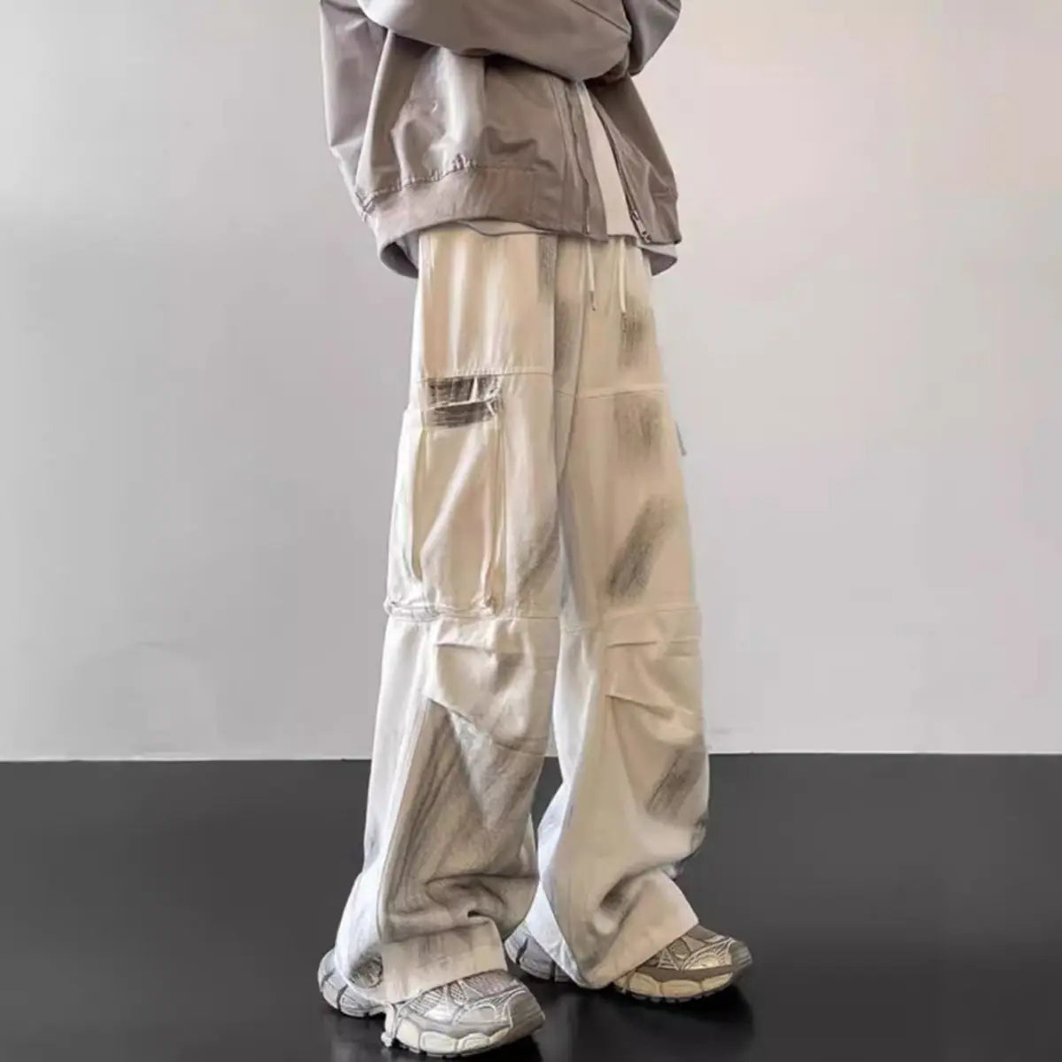 Splash Ink Wide-Leg Baggy Cargo Pants – Unisex Tie-Dye Streetwear with Side Pockets