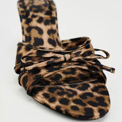 Women’s Bow Knot Leopard Print High Heel Slippers in Quality Design