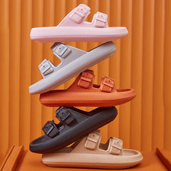 Women's Soft Platform Cloud Slippers with Adjustable Buckle Sandals in Orange