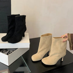 Women’s Round Toe Ankle Boots with Thin Heels for Autumn Winter