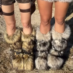 Women's Plush Faux Fur Winter Snow Boots Over Knee High