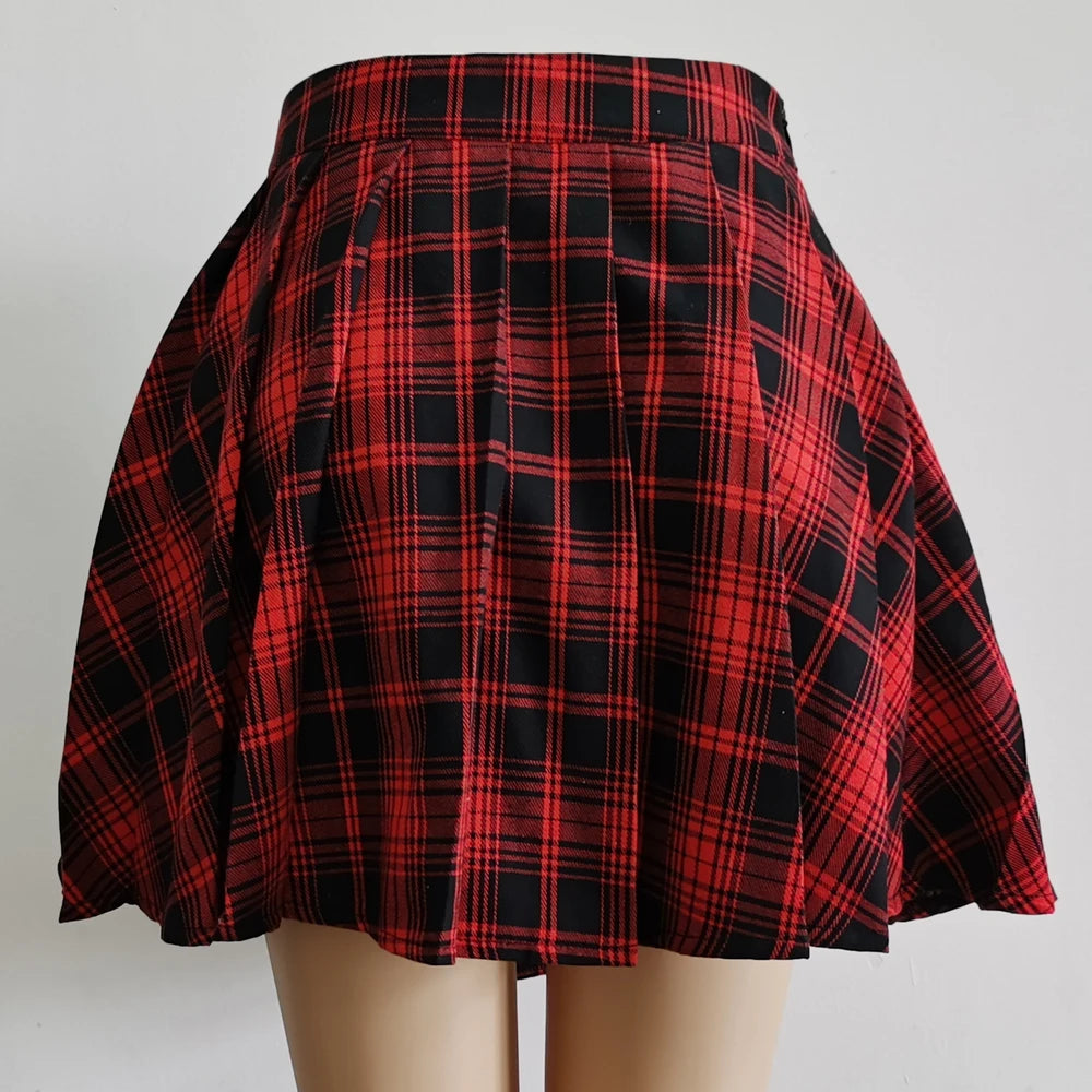 Gothic Sweet Women High Waist Plaid Mini Pleated Skirt Kawaii Chic