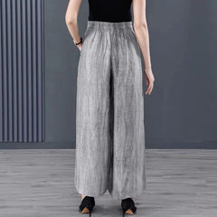 Literature Vintage Solid Linen Wide Leg Pants with Pockets