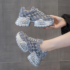 Women's Denim Fabric Crystal Luxury Chunky Sneakers