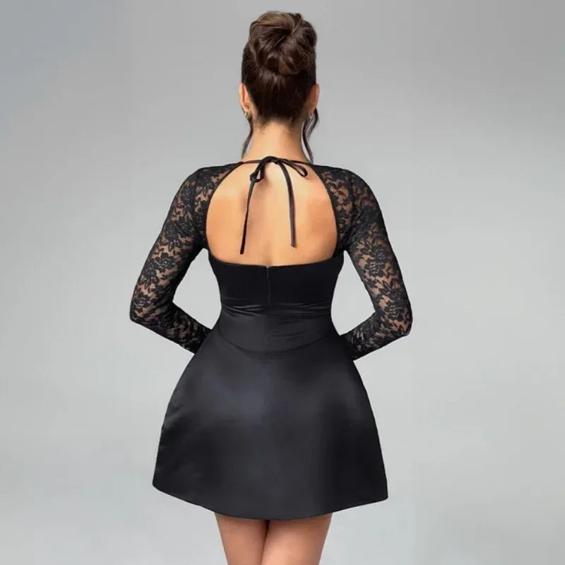 Mini Dress with Lace Sleeves for a Sophisticated Look