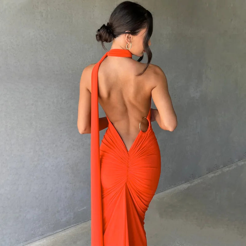 Backless Maxi Dress with Irregular Design for Club Parties