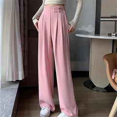 Women's High-Waisted Wide-Leg Trousers – Adjustable Belt Pleated Loose Pants