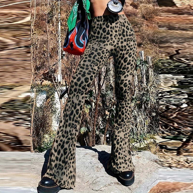 Women's High-Waisted Leopard Print Flared Leggings