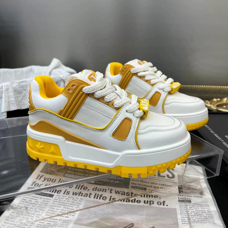 Women's Yellow Multi-Layer Chunky Sneakers