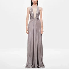 Deep V Halter Neck Long Dress for Luxurious Evening Events