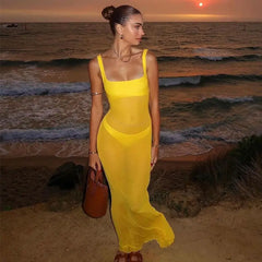 Backless Mesh Maxi Dress Perfect for Beach Holidays