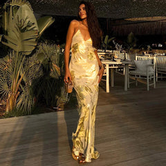 Shiny Sparkling Backless Slip Maxi Dress for Women