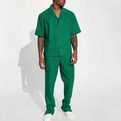 Men's Short Sleeve Button-Up Shirt & Pants Summer Set